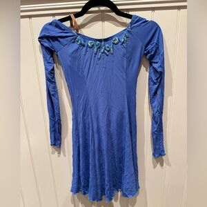 Penche Medium Adult Blue Dance Dress with Beadwork Trim